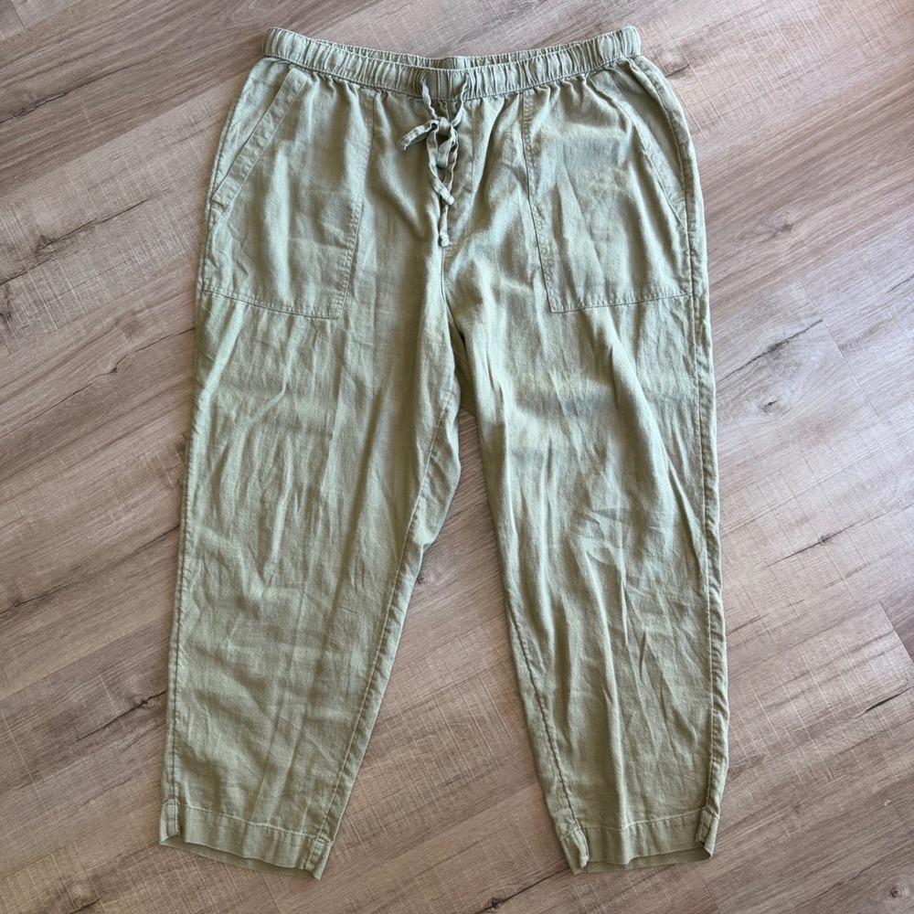 Universal Thread Womens XL Olive Green Linen Blend Drawstring Crop Pants XL